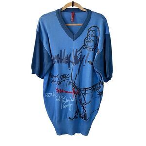 VTG FUBU L Platinum Blue Knit Sweater Men's Fat Albert Junkyard Gang Y2K Cartoon